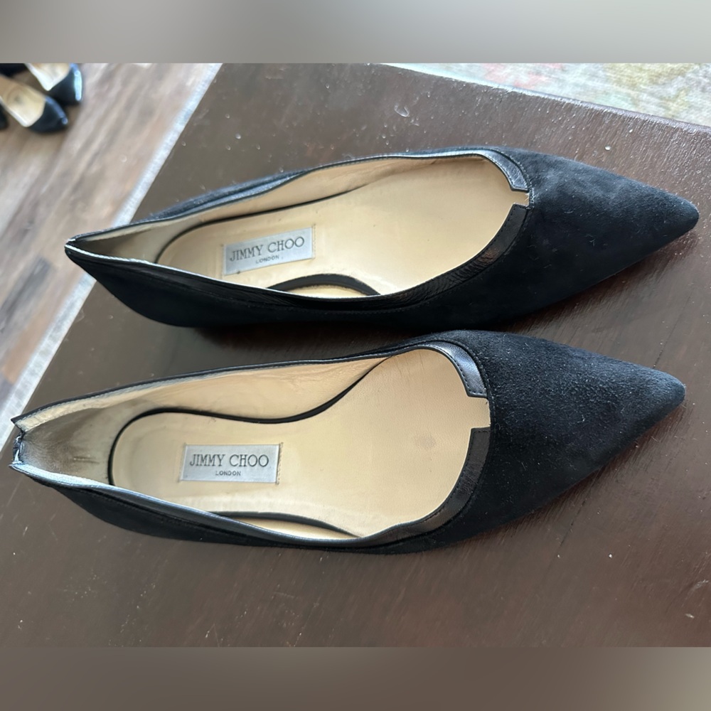 **** Jimmy Choo Size 40 1/2 Black Suede Pointed Ballet Flats. Great condition!